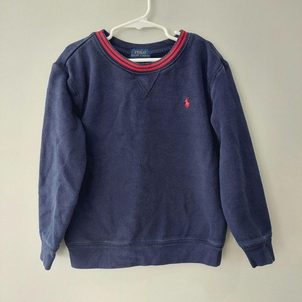 Polo Ralph Lauren Boy's Sweatshirt Size 7 Navy Blue With Red Pony Crew Neck